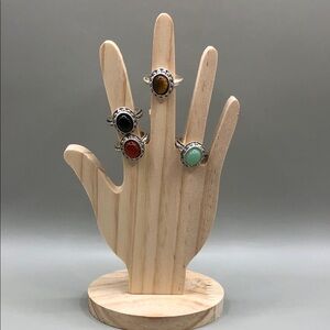 Antiqued silver tone 4 stone cabochon rings sz 7 boho colorful and earthy.